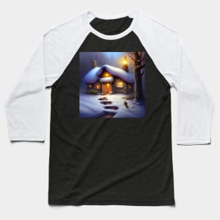 Magical Fantasy Cottage with Lights In A Snowy Scene, Scenery Nature Baseball T-Shirt